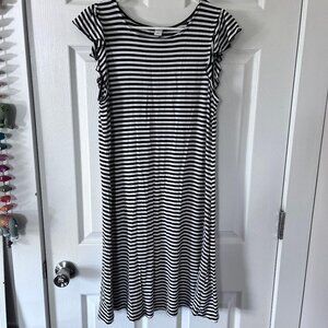 Old Navy Women's Black and White Striped, Knee Length Knit T-shirt Dress, Large